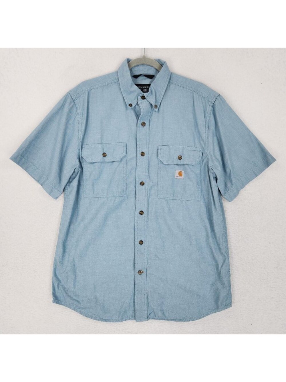 Carhartt Shirt Mens Medium Blue Loose Fit Chambray Short Sleeve Button Front